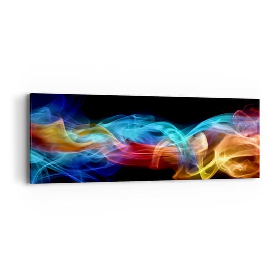 Obraz na płótnie - Tęczowy taniec mgieł - 90x30cm - Abstrakcja Grafika Kolorowe Płomienie - Nowoczesny Canvas obraz do salonu do sypialni ARTTOR ARTTOR