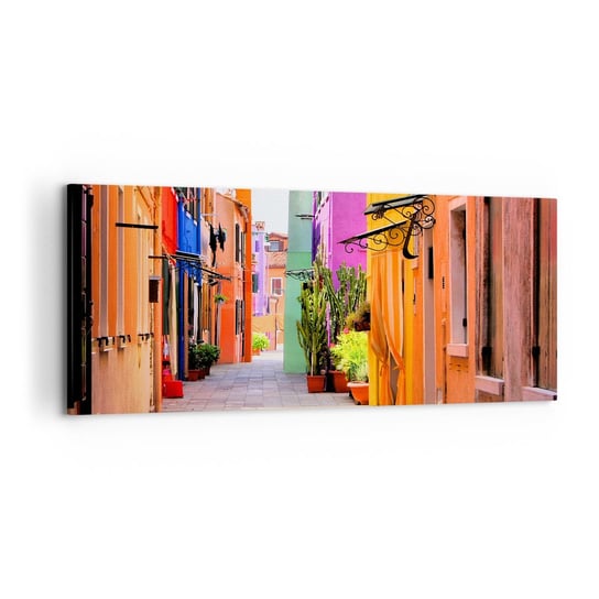 Obraz na płótnie - Tęczowy zaułek - 120x50cm - Miasto Wenecja Architektura - Nowoczesny obraz na ścianę do salonu do sypialni ARTTOR ARTTOR