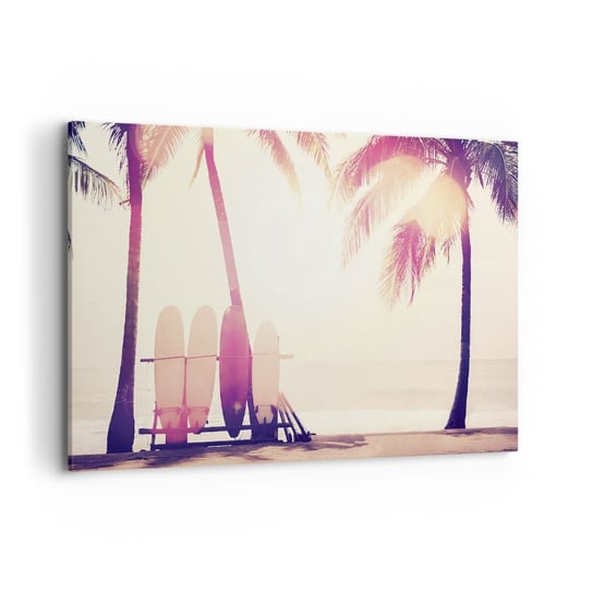 Obraz na płótnie - To będzie wspaniały dzień - 100x70cm - Surfing Plaża Palma Kokosowa - Nowoczesny foto obraz w ramie do salonu do sypialni ARTTOR ARTTOR