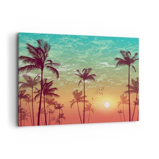 Obraz na płótnie - Tropikalne klimaty - 120x80cm - Krajobraz Palma Zachód Słońca - Nowoczesny obraz na ścianę do salonu do sypialni ARTTOR ARTTOR
