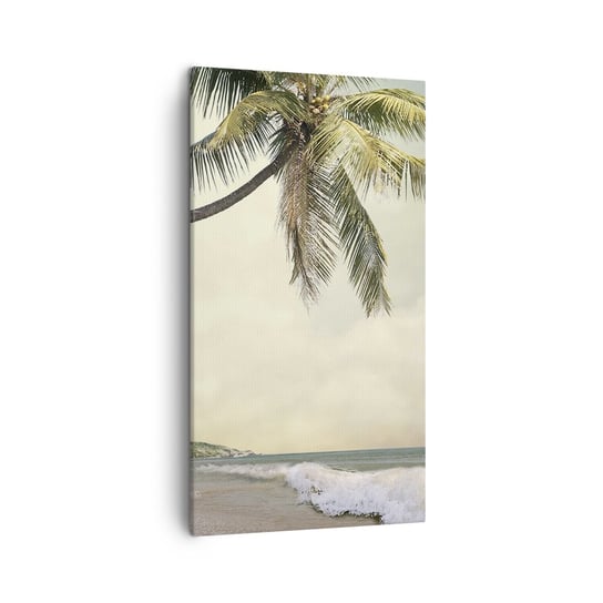 Obraz na płótnie - Tropikalne marzenie - 45x80 cm - Obraz nowoczesny - Krajobraz, Plaża, Morze, Palma Kokosowa, Vintage - PA45x80-4154 ARTTOR