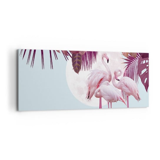 Obraz na płótnie - Trzy ptasie gracje - 100x40cm - Flamingi Ptaki Natura - Nowoczesny foto obraz w ramie do salonu do sypialni ARTTOR ARTTOR