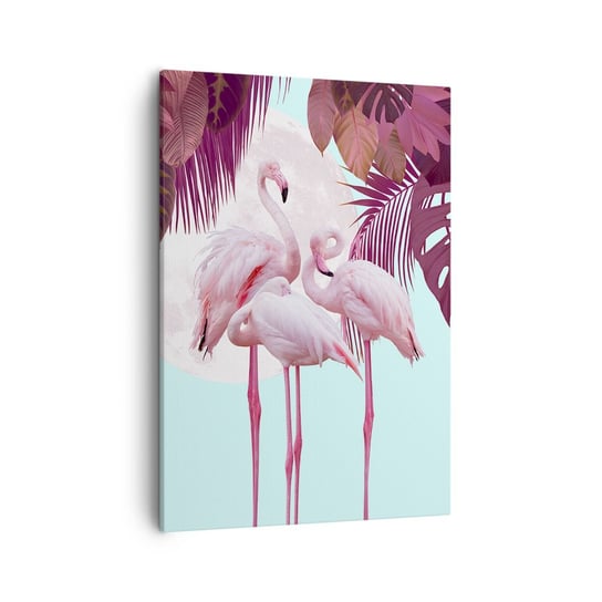 Obraz na płótnie - Trzy ptasie gracje - 50x70cm - Flamingi Ptaki Natura - Nowoczesny Canvas obraz do salonu do sypialni ARTTOR ARTTOR