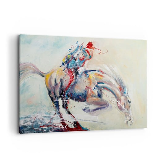 Obraz na płótnie - Trzymaj się, lecimy - 120x80cm - Zwierzęta Koń Jeździec - Nowoczesny obraz na ścianę do salonu do sypialni ARTTOR ARTTOR