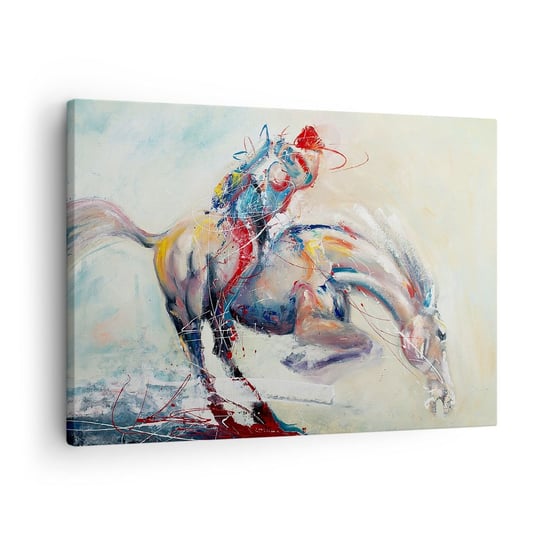 Obraz na płótnie - Trzymaj się, lecimy - 70x50cm - Zwierzęta Koń Jeździec - Nowoczesny Canvas obraz do salonu do sypialni ARTTOR ARTTOR