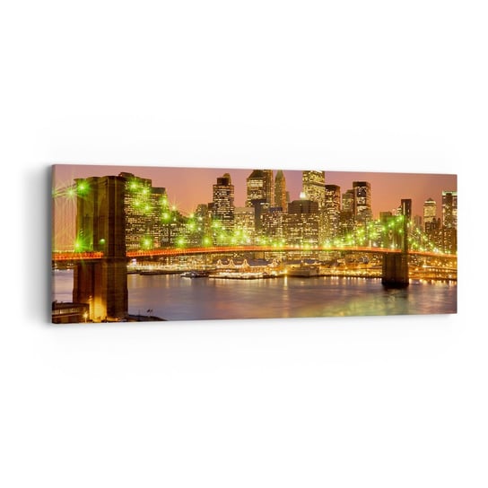 Obraz na płótnie - Tu światło nigdy nie gaśnie - 90x30cm - Miasto Nowy Jork Brooklyn Bridge - Nowoczesny Canvas obraz do salonu do sypialni ARTTOR ARTTOR