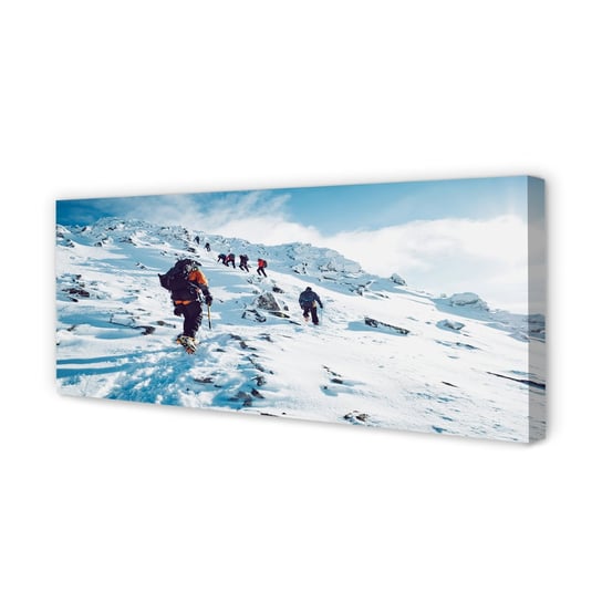 Obraz na płótnie TULUP Wspinaczka po górach zima 125x50 cm Tulup