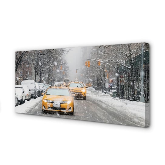 Obraz na płótnie TULUP Zima auta śnieg miasto 120x60 cm cm Tulup