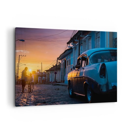 Obraz na płótnie - Tutaj zwalnia czas - 120x80cm - Samochód Retro Architektura Kuba - Nowoczesny obraz na ścianę do salonu do sypialni ARTTOR ARTTOR