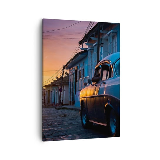 Obraz na płótnie - Tutaj zwalnia czas - 50x70cm - Samochód Retro Architektura Kuba - Nowoczesny Canvas obraz do salonu do sypialni ARTTOR ARTTOR