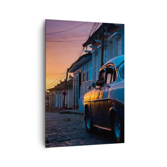 Obraz na płótnie - Tutaj zwalnia czas - 70x100cm - Samochód Retro Architektura Kuba - Nowoczesny foto obraz w ramie do salonu do sypialni ARTTOR ARTTOR