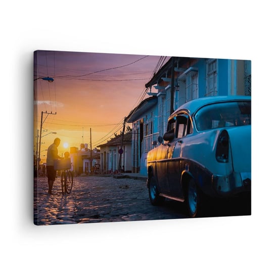Obraz na płótnie - Tutaj zwalnia czas - 70x50cm - Samochód Retro Architektura Kuba - Nowoczesny Canvas obraz do salonu do sypialni ARTTOR ARTTOR