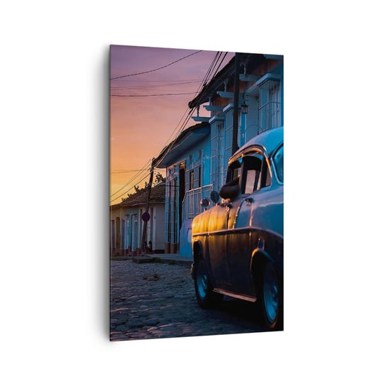 Obraz na płótnie - Tutaj zwalnia czas - 80x120cm - Samochód Retro Architektura Kuba - Nowoczesny obraz na ścianę do salonu do sypialni ARTTOR ARTTOR