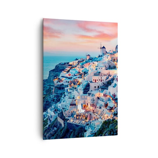 Obraz na płótnie - Twoje wielkie greckie wakacje - 70x100cm - Krajobraz Grecja Santorini - Nowoczesny foto obraz w ramie do salonu do sypialni ARTTOR ARTTOR