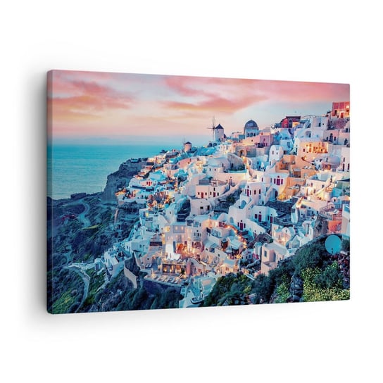 Obraz na płótnie - Twoje wielkie greckie wakacje - 70x50cm - Krajobraz Grecja Santorini - Nowoczesny Canvas obraz do salonu do sypialni ARTTOR ARTTOR
