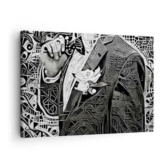Obraz na płótnie - Tylko na pozór szary człowiek - 70x50cm - Mężczyzna Kubizm Moda - Nowoczesny Canvas obraz do salonu do sypialni ARTTOR ARTTOR