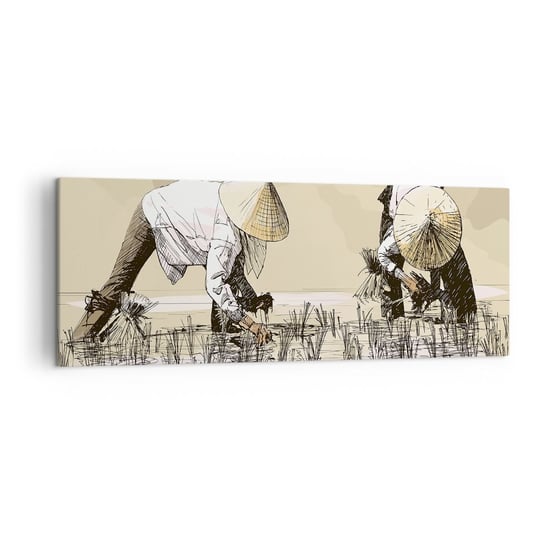 Obraz na płótnie - Udanych zbiorów - 140x50cm - Azja Plantacja Ryżu Pole Ryżowe - Nowoczesny Canvas obraz do salonu do sypialni ARTTOR ARTTOR