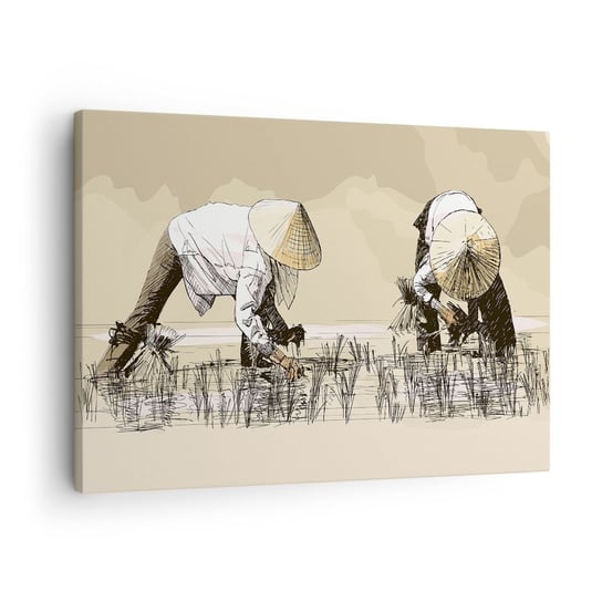 Obraz na płótnie - Udanych zbiorów - 70x50cm - Azja Plantacja Ryżu Pole Ryżowe - Nowoczesny Canvas obraz do salonu do sypialni ARTTOR ARTTOR