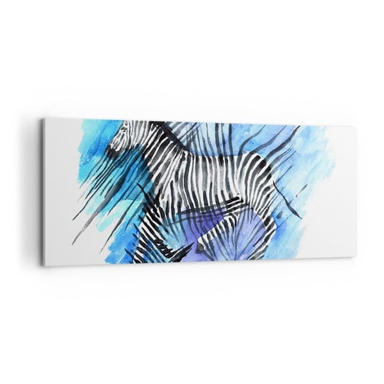 Obraz na płótnie - Ukryta w paskach - 100x40cm - Zwierzęta Zebra Afryka - Nowoczesny foto obraz w ramie do salonu do sypialni ARTTOR ARTTOR