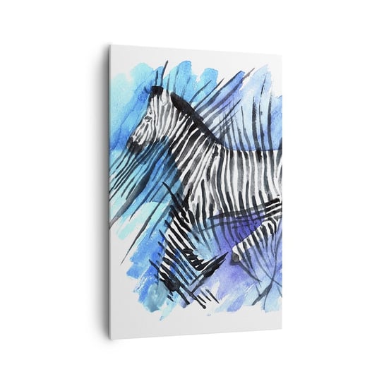 Obraz na płótnie - Ukryta w paskach - 80x120cm - Zwierzęta Zebra Afryka - Nowoczesny obraz na ścianę do salonu do sypialni ARTTOR ARTTOR