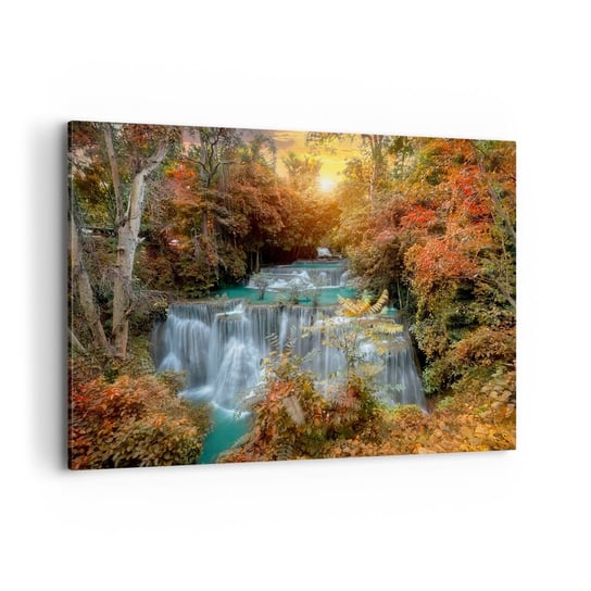Obraz na płótnie - Ukryty skarb lasu - 100x70cm - Krajobraz Wodospad Las - Nowoczesny foto obraz w ramie do salonu do sypialni ARTTOR ARTTOR