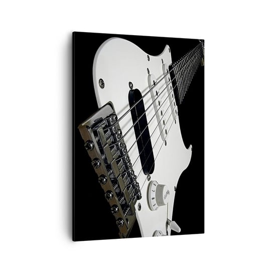 Obraz na płótnie - Ukryty w bieli dźwięk - 50x70cm - Muzyka Gitara Elektryczna Instrument Muzyczny - Nowoczesny Canvas obraz do salonu do sypialni ARTTOR ARTTOR