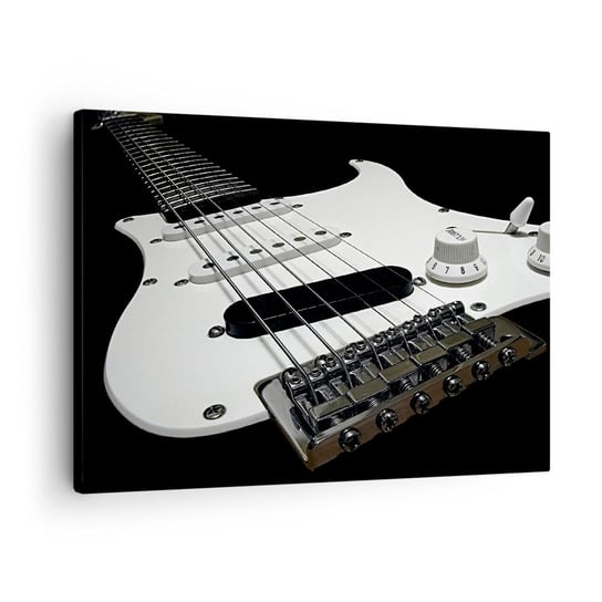 Obraz na płótnie - Ukryty w bieli dźwięk - 70x50cm - Muzyka Gitara Elektryczna Instrument Muzyczny - Nowoczesny Canvas obraz do salonu do sypialni ARTTOR ARTTOR