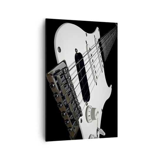 Obraz na płótnie - Ukryty w bieli dźwięk - 80x120cm - Muzyka Gitara Elektryczna Instrument Muzyczny - Nowoczesny obraz na ścianę do salonu do sypialni ARTTOR ARTTOR