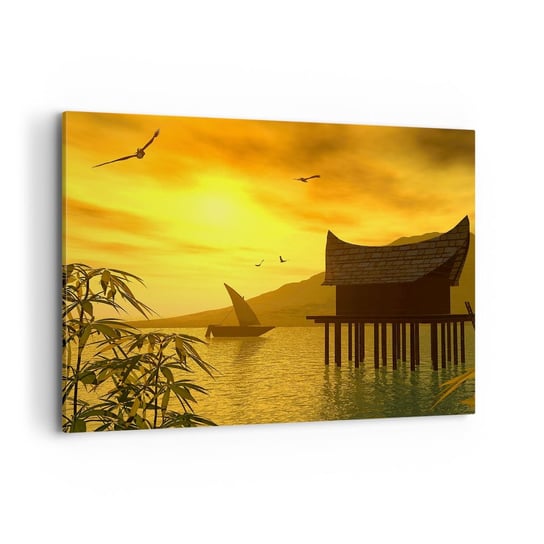 Obraz na płótnie - Upragniony spokój - 120x80cm - Krajobraz Zachód Słońca Azja - Nowoczesny obraz na ścianę do salonu do sypialni ARTTOR ARTTOR