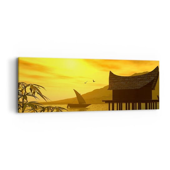Obraz na płótnie - Upragniony spokój - 90x30cm - Krajobraz Zachód Słońca Azja - Nowoczesny Canvas obraz do salonu do sypialni ARTTOR ARTTOR