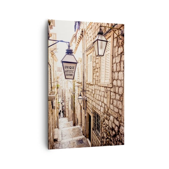 Obraz na płótnie - Urokliwy zaułek - 80x120cm - Stare Miasto Kamienice Chorwacja - Nowoczesny obraz na ścianę do salonu do sypialni ARTTOR ARTTOR