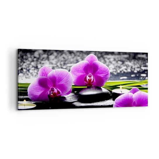 Obraz na płótnie - Utonąć w ciszy i spokoju - 100x40cm - Kwiaty Orchidea Storczyk - Nowoczesny foto obraz w ramie do salonu do sypialni ARTTOR ARTTOR