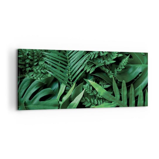 Obraz na płótnie - Utulone w zieleni - 120x50cm - Roślina Egzotyczna Liść Palmy Liść Monstera - Nowoczesny obraz na ścianę do salonu do sypialni ARTTOR ARTTOR
