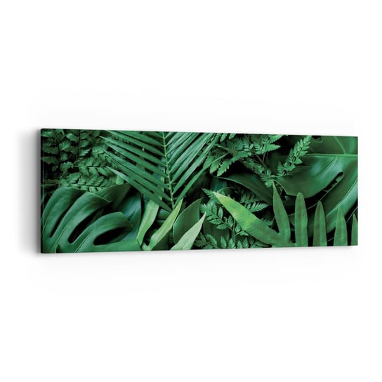 Obraz na płótnie - Utulone w zieleni - 90x30cm - Roślina Egzotyczna Liść Palmy Liść Monstera - Nowoczesny Canvas obraz do salonu do sypialni ARTTOR ARTTOR