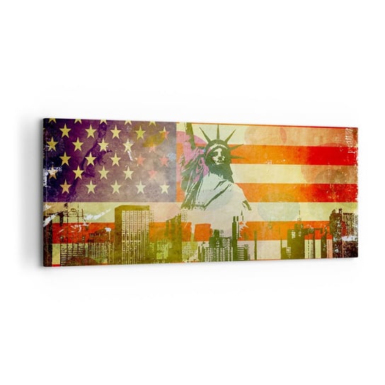 Obraz na płótnie - Viva America! - 120x50 cm - Obraz nowoczesny - Nowy Jork, Usa, Statua Wolności, Manhattan, Flaga - AB120x50-2543 ARTTOR