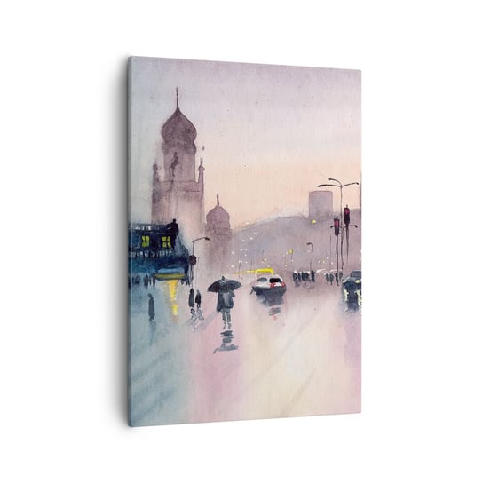 Obraz na płótnie - W deszczowej mgiełce - 50x70cm - Miasto Architektura Zabytki - Nowoczesny Canvas obraz do salonu do sypialni ARTTOR ARTTOR