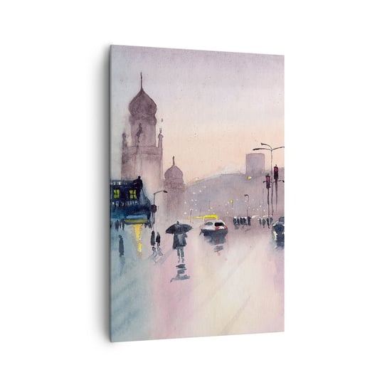 Obraz na płótnie - W deszczowej mgiełce - 80x120cm - Miasto Architektura Zabytki - Nowoczesny obraz na ścianę do salonu do sypialni ARTTOR ARTTOR