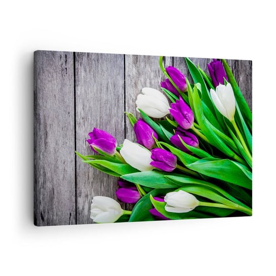 Obraz na płótnie - W dniu wiosennego święta - 70x50cm - Kwiaty Tulipany Bukiet Kwiatów - Nowoczesny Canvas obraz do salonu do sypialni ARTTOR ARTTOR
