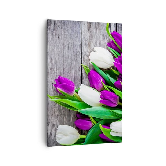 Obraz na płótnie - W dniu wiosennego święta - 80x120cm - Kwiaty Tulipany Bukiet Kwiatów - Nowoczesny obraz na ścianę do salonu do sypialni ARTTOR ARTTOR