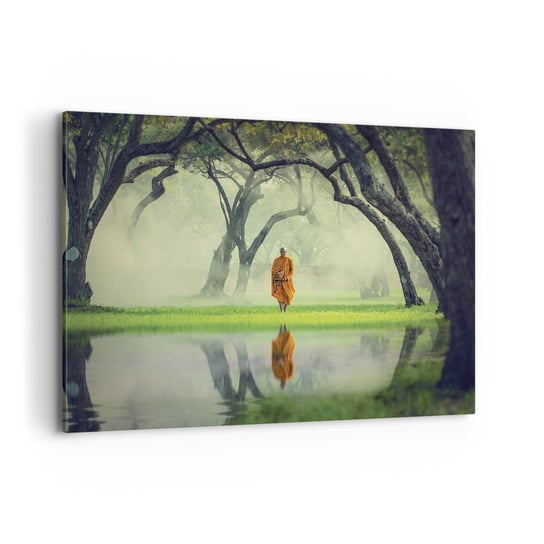 Obraz na płótnie - W drodze do oświecenia - 100x70cm - Azja Mnich Buddyzm - Nowoczesny foto obraz w ramie do salonu do sypialni ARTTOR ARTTOR