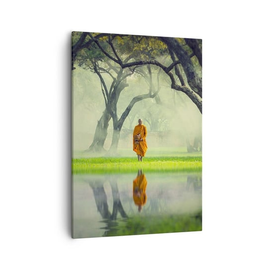 Obraz na płótnie - W drodze do oświecenia - 50x70cm - Azja Mnich Buddyzm - Nowoczesny Canvas obraz do salonu do sypialni ARTTOR ARTTOR
