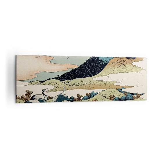 Obraz na płótnie - W japońskim duchu - 160x50cm - Bocian Ptak Krajobraz - Nowoczesny foto obraz w ramie do salonu do sypialni ARTTOR ARTTOR