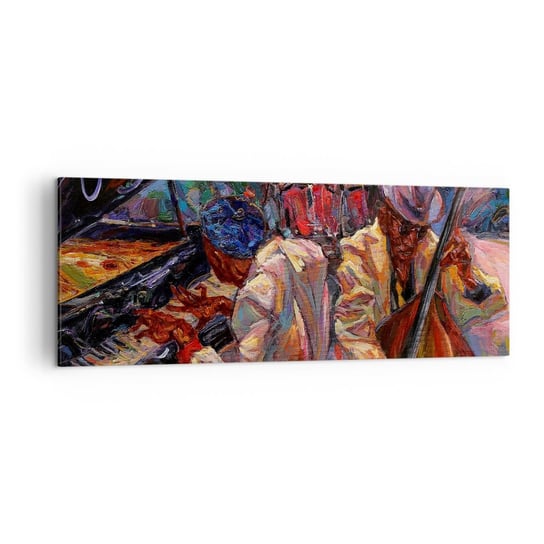 Obraz na płótnie - W jednym rytmie - 140x50cm - Muzyka Jazz Kontrabas - Nowoczesny Canvas obraz do salonu do sypialni ARTTOR ARTTOR
