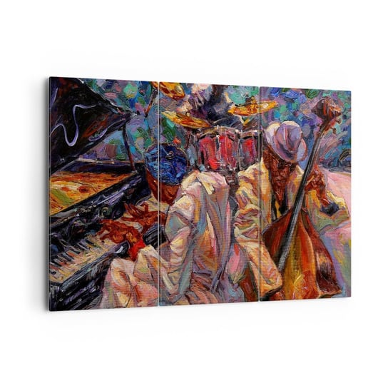Obraz na płótnie - W jednym rytmie - 165x110 cm - Obraz nowoczesny - Muzyka, Jazz, Kontrabas, Wiolonczela, Fortepian - CE165x110-3481 ARTTOR