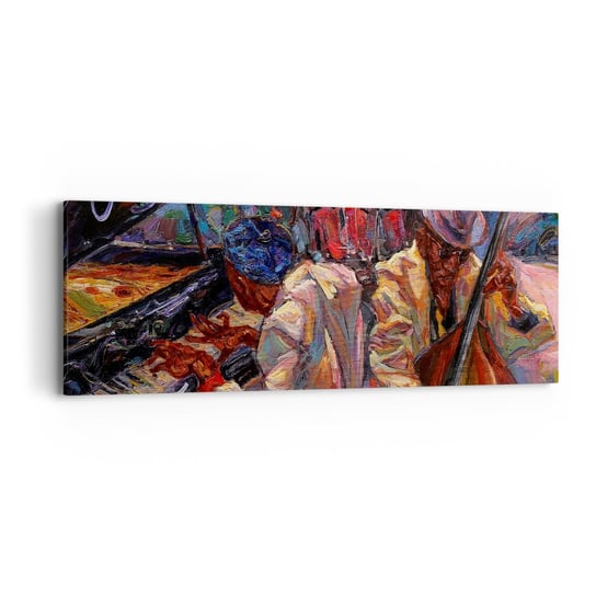 Obraz na płótnie - W jednym rytmie - 90x30cm - Muzyka Jazz Kontrabas - Nowoczesny Canvas obraz do salonu do sypialni ARTTOR ARTTOR