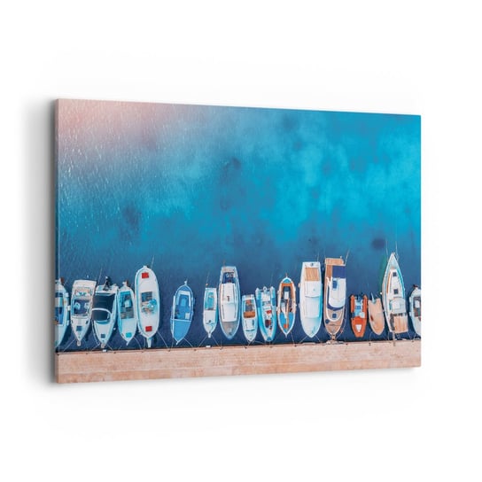 Obraz na płótnie - W jednym rzędzie - 120x80cm - Jachty Port Morze - Nowoczesny obraz na ścianę do salonu do sypialni ARTTOR ARTTOR