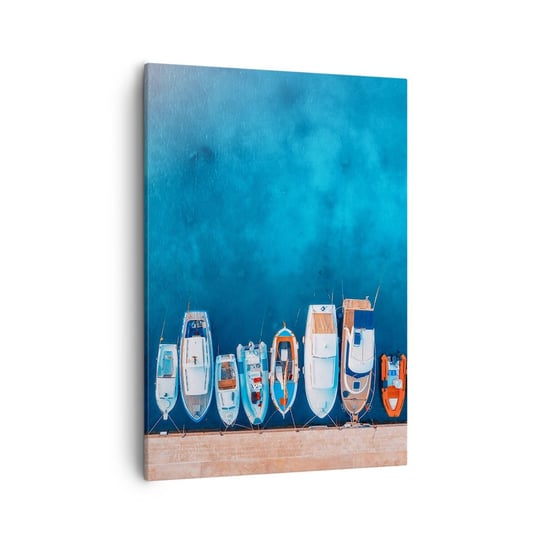 Obraz na płótnie - W jednym rzędzie - 50x70cm - Jachty Port Morze - Nowoczesny Canvas obraz do salonu do sypialni ARTTOR ARTTOR