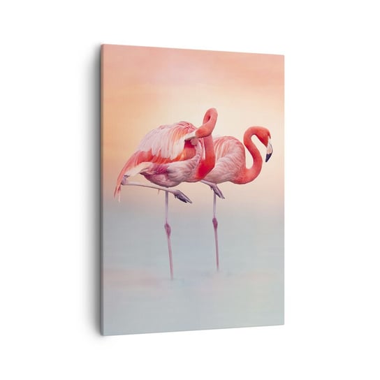 Obraz na płótnie - W kolorze zachodzącego słońca - 50x70cm - Flamingi Ptaki Natura - Nowoczesny Canvas obraz do salonu do sypialni ARTTOR ARTTOR
