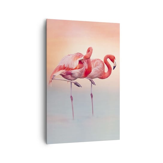 Obraz na płótnie - W kolorze zachodzącego słońca - 80x120cm - Flamingi Ptaki Natura - Nowoczesny obraz na ścianę do salonu do sypialni ARTTOR ARTTOR