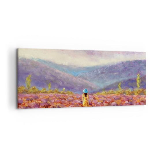 Obraz na płótnie - W lawendowym świecie - 120x50cm - Krajobraz Kobieta Pole Lawendy - Nowoczesny obraz na ścianę do salonu do sypialni ARTTOR ARTTOR